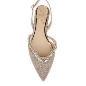 Badgley Mischka Rose Gold Glitter Pointed Toe Slingback Flats with Crystal Trim